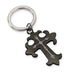 Men's Stainless Steel and Black Plated Cross Key Chain